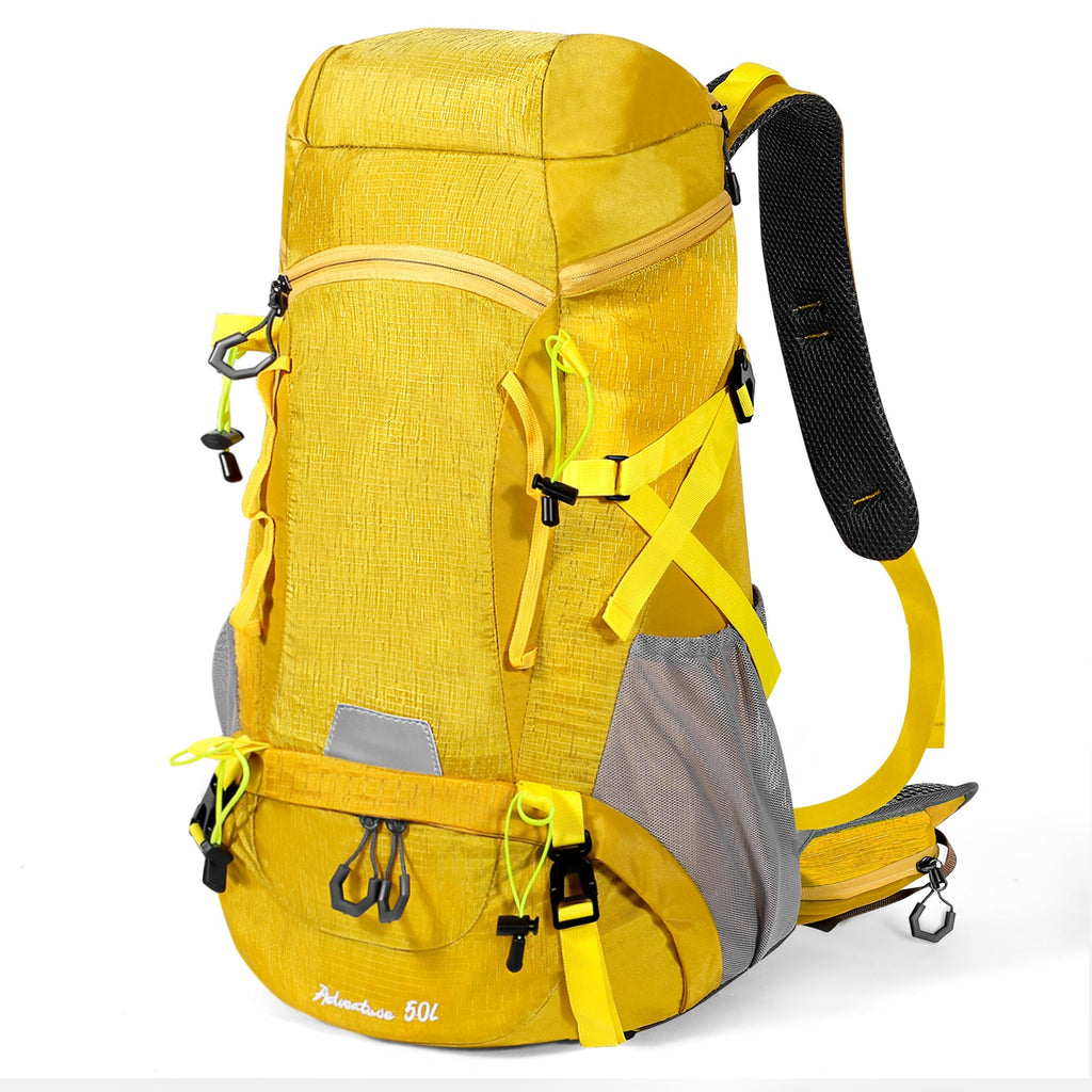 Yellow Finvizo 50L backpack studio view - is a 50L backpack big enough