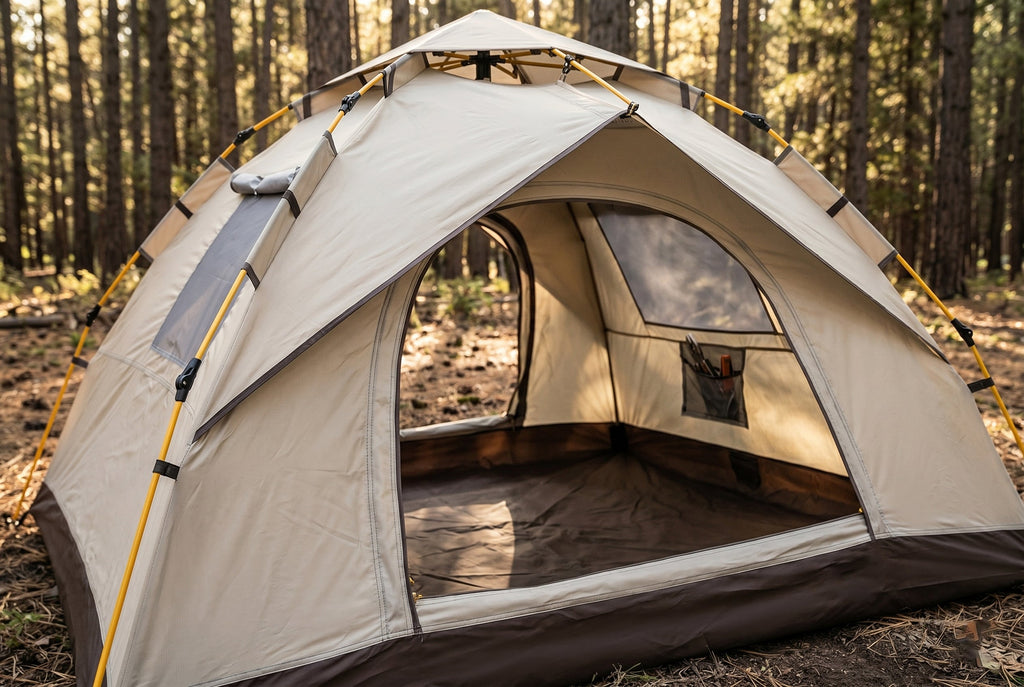 Camper fixing a Finvizo tent during routine gear care