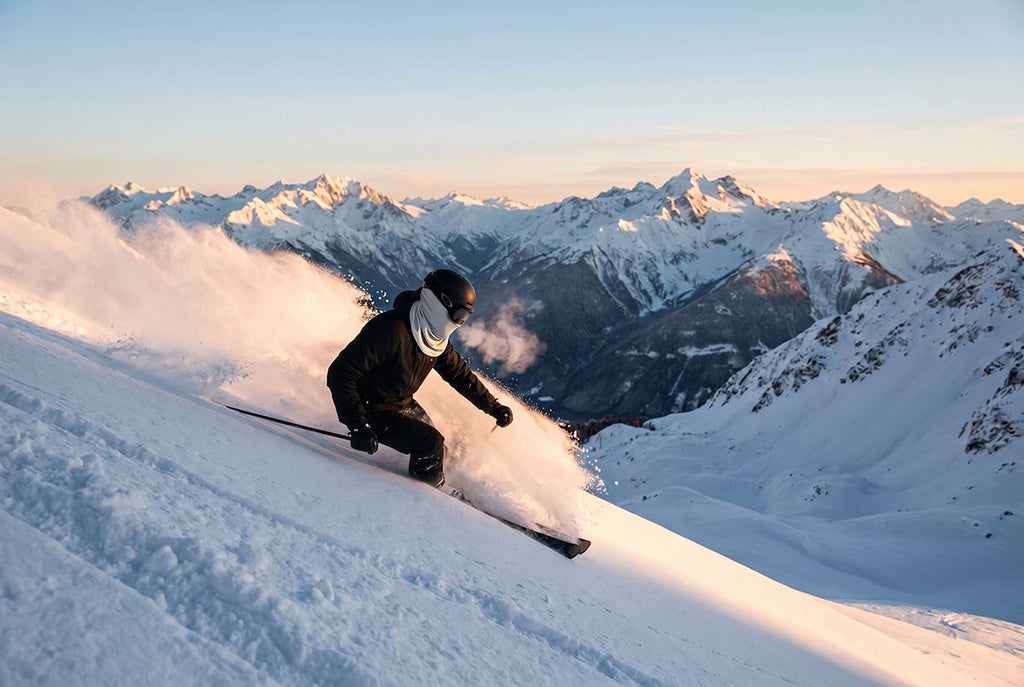 Finvizo skier wearing winter face mask balaclava on snowy mountain slope