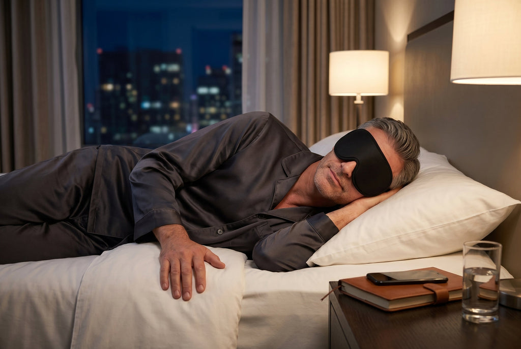 Finvizo 3D Sleep Mask for hotel room sleep improvement - travel sleep kit essentials