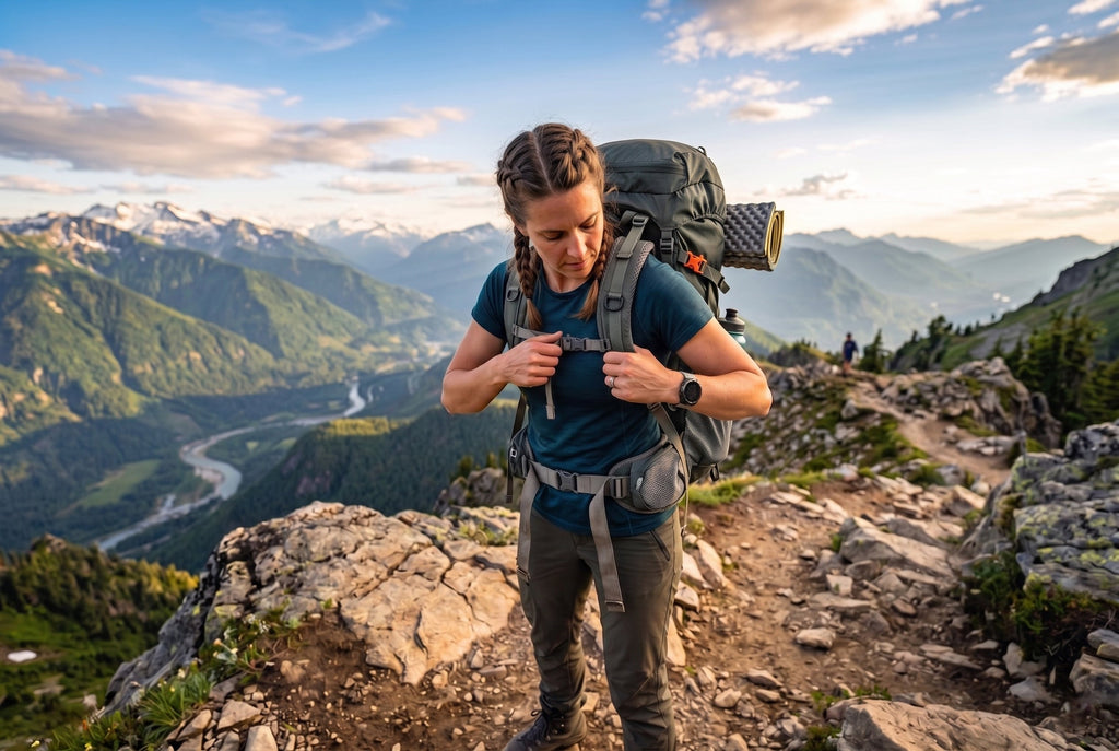 Finvizo 50L ventilated hiking backpack on a mountain trail