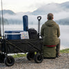 Finvizo 600lbs folding wagon loaded with fishing rods cooler and tackle at lakeshore - fishing wagon loading setup - USA