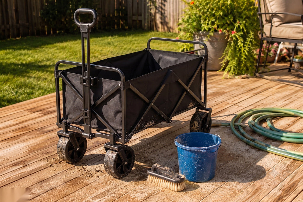 Finvizo folding wagon loaded with camping gear for a cold weather trip