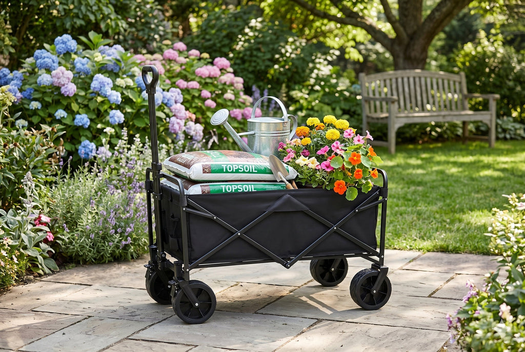 Finvizo four wheel garden wagon selected for camping trips