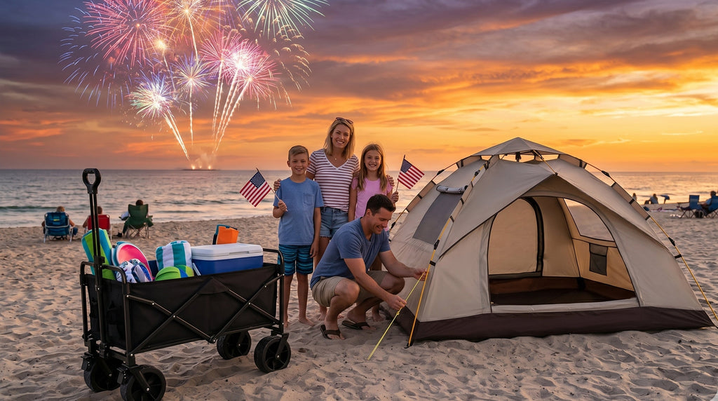 Finvizo instant tent for beach camping on July 4th - 4th of july beach camping essentials