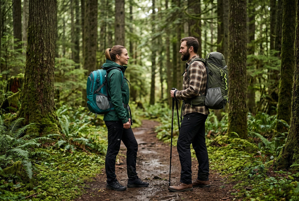 Finvizo internal vs external frame backpack comparison on hiking trail side by side" loading="lazy"