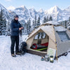 Finvizo 4-Season Tent set up in deep snow demonstrating winter camping cold weather checklist shelter requirements