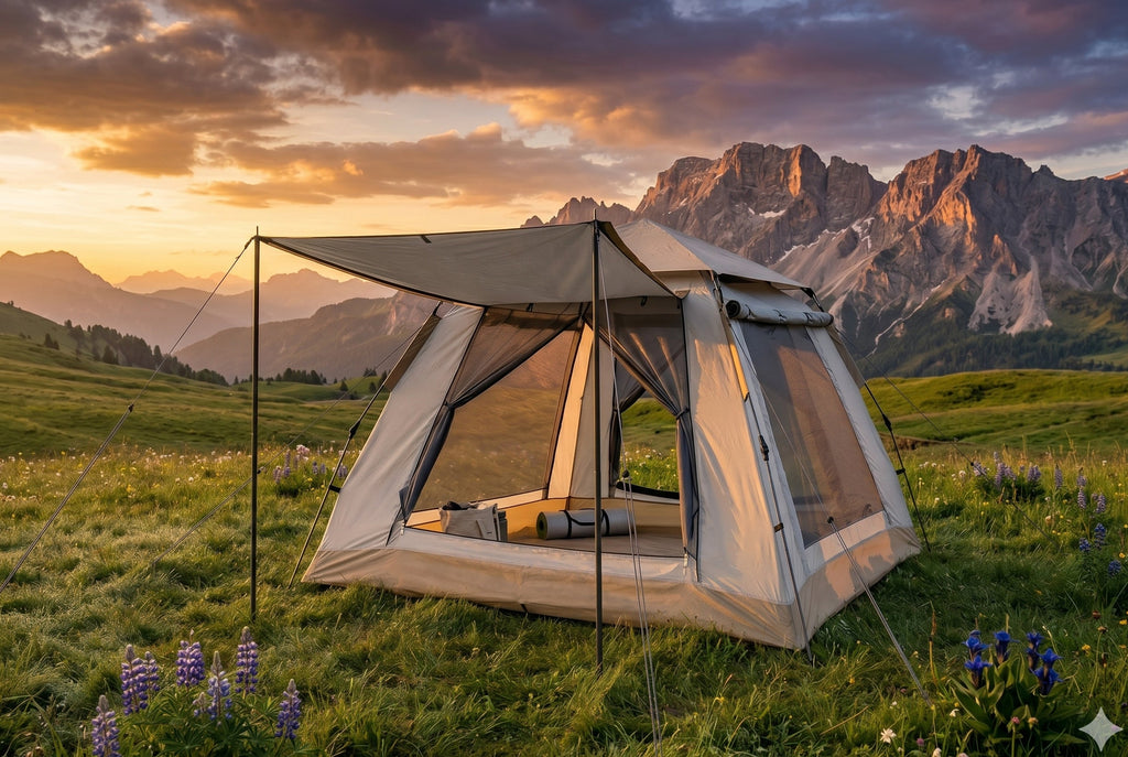 Finvizo canvas tent and nylon tent side by side for USA camping comparison - canvas vs nylon tent guide" loading="lazy"