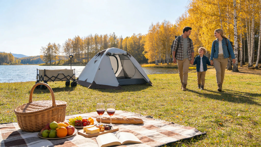 Finvizo tent for family camping set up at a spring campsite
