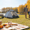 Finvizo tent for family camping set up at a spring campsite