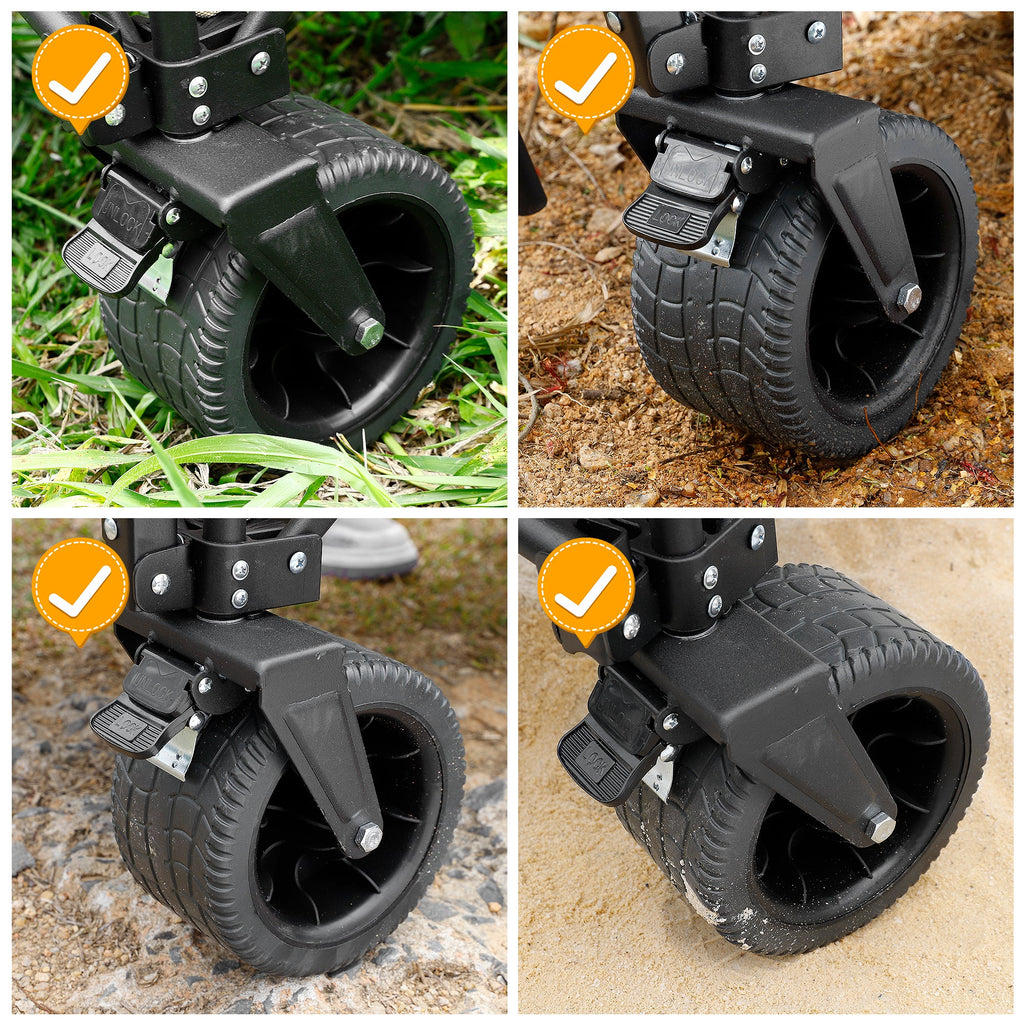 Finvizo collapsible wagon all-terrain wheels rolling on grass dirt and sand