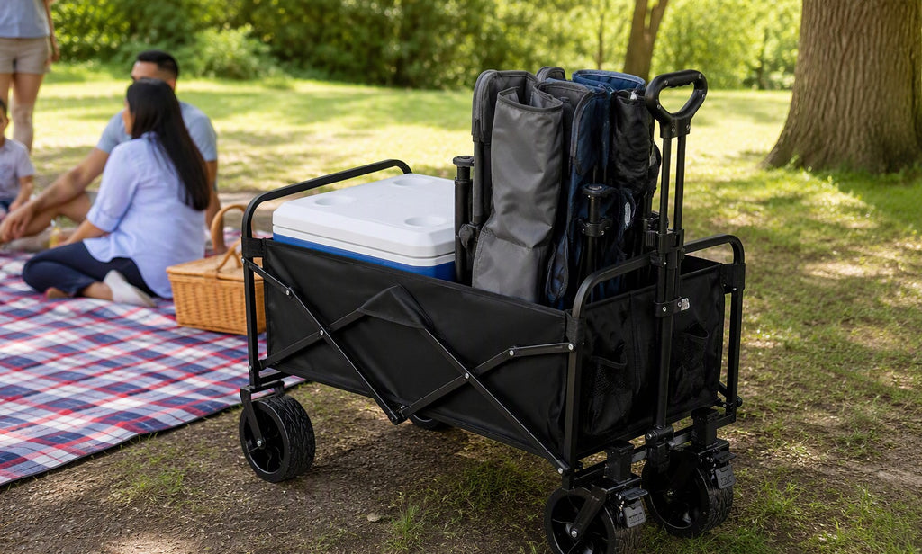 Finvizo folding wagon loaded with cooler at a park picnic - best folding wagon 2026