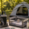 Baby camping gear arranged by a Finvizo tent - camping with a baby checklist