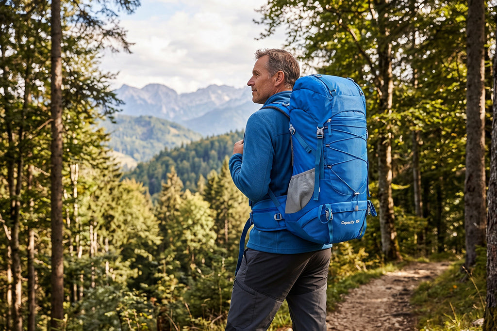 Finvizo 50L Ventilated Backpack for back-friendly hiking trips - camping back pain supportive gear