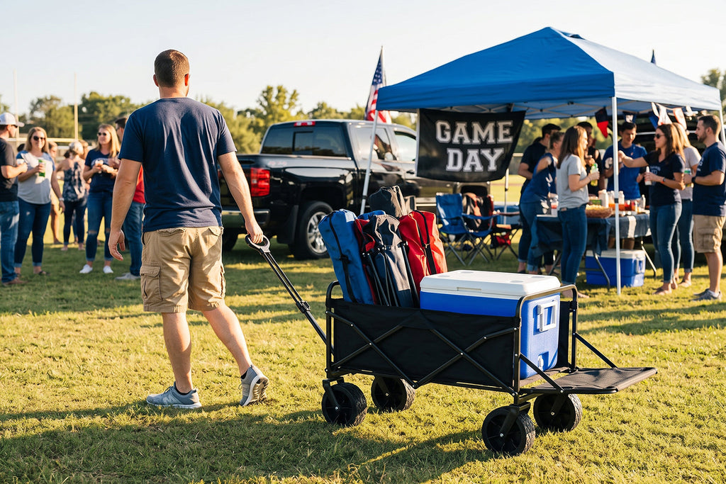 `Finvizo folding wagon hauled to a game day tailgate setup - wagons and carts`