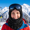 Finvizo Winter Balaclava Ski Mask in black fleece worn by a skier on snowy slopes - camo ski mask