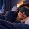 Finvizo dry eye sleep mask guide showing a contoured blackout mask at bedtime
