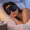 Finvizo silk sleep mask guide showing a sleeper in the black 3D contoured alternative beside silk fabric