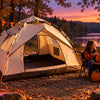 Finvizo instant tent at an LED-lit family campsite - halloween camping