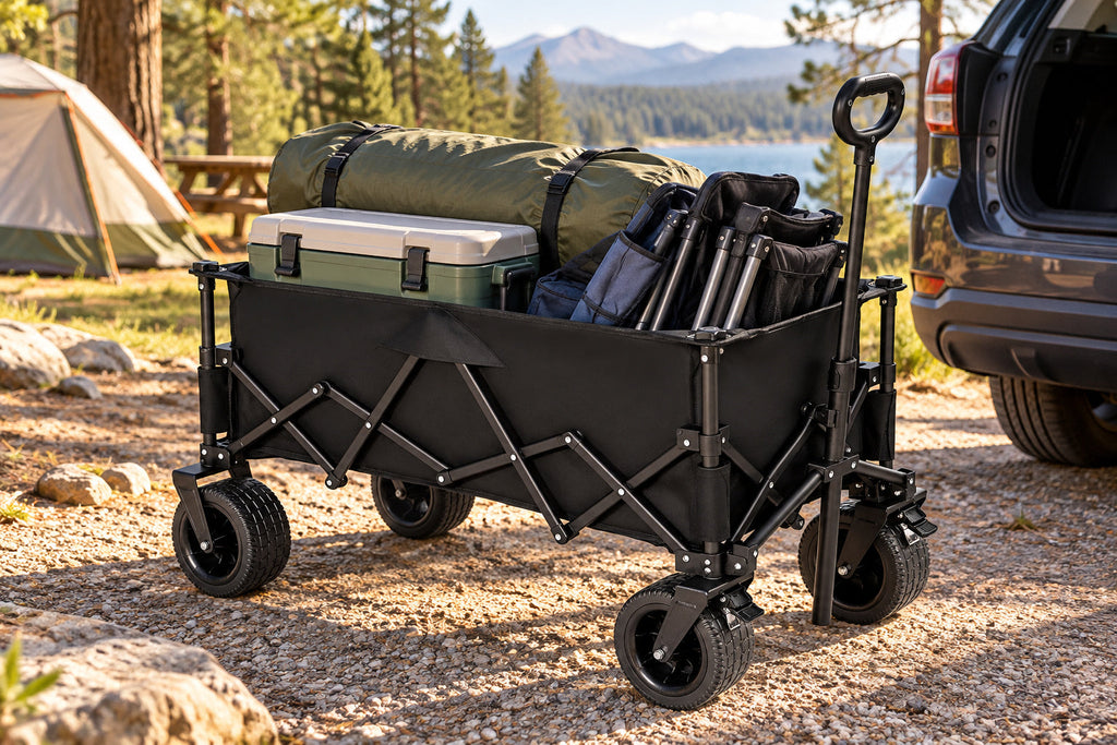 Finvizo 600 lb Collapsible Wagon Cart for campsite gear planning - what should i look for when buying a camping wagon?