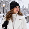 Finvizo Winter Beanie Hats 4-Pack for winter layering - black and white beanie