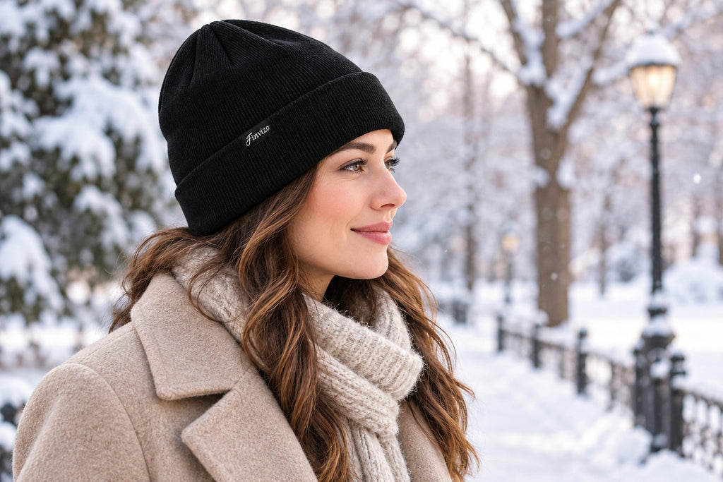 Finvizo cuffed winter beanie for a winter walk - winter beanies with ear flaps