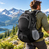 Finvizo water hydration backpacks guide with 45L hiking backpack on an alpine trail