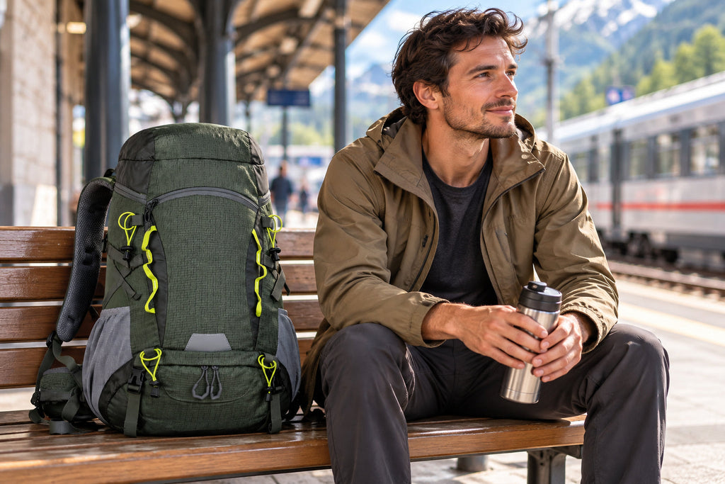 Finvizo 50L Camping Backpack for station travel - lockable backpack