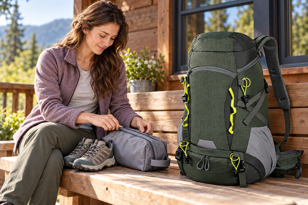 Finvizo 50L Camping Backpack for trip preparation with a separate pouch - backpack with shoe compartment