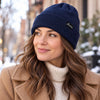 Finvizo navy cuffed beanie for a city walk - blue beanie