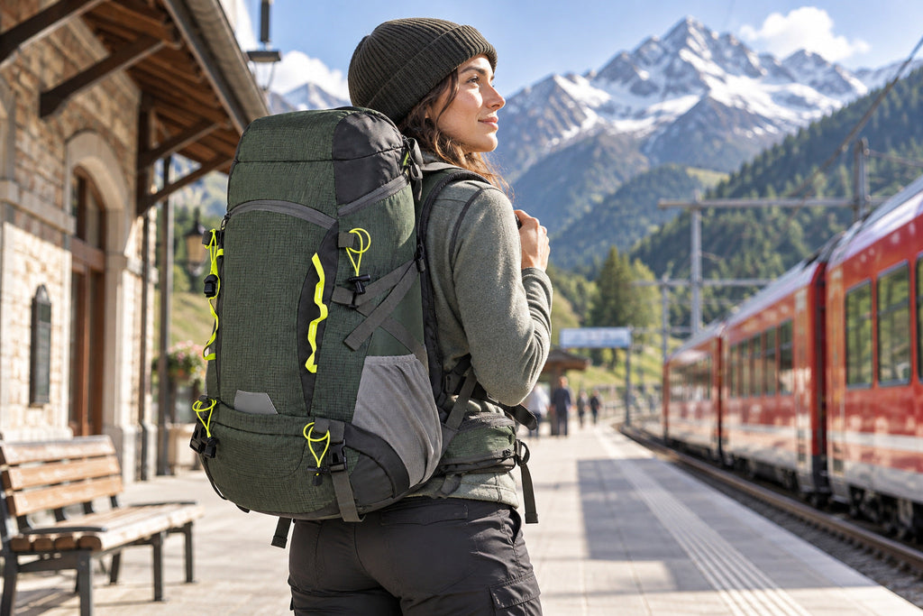 Finvizo 50L Camping Backpack for rail and mountain travel - lightweight travel backpack