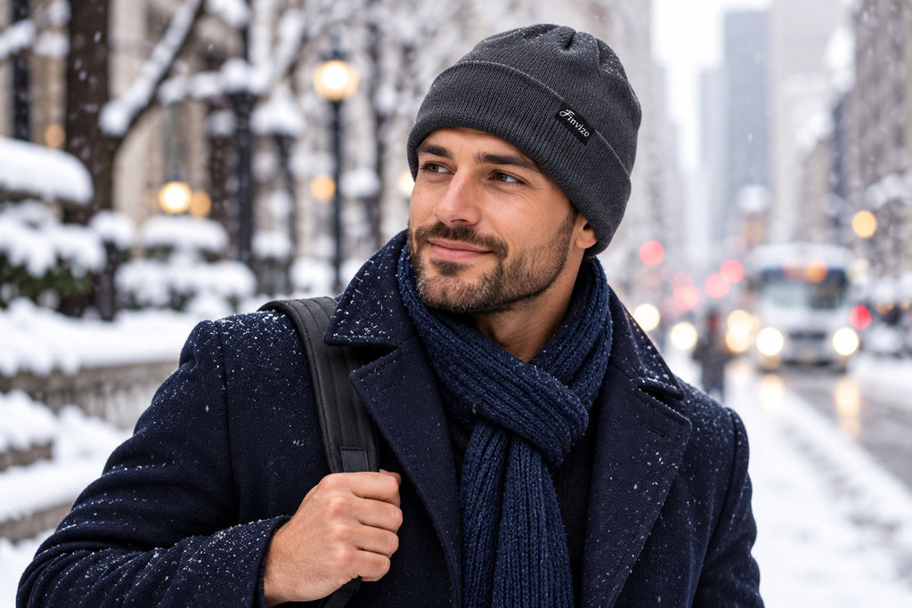 Finvizo Winter Beanie with a cuffed city style - knit beanies for guys