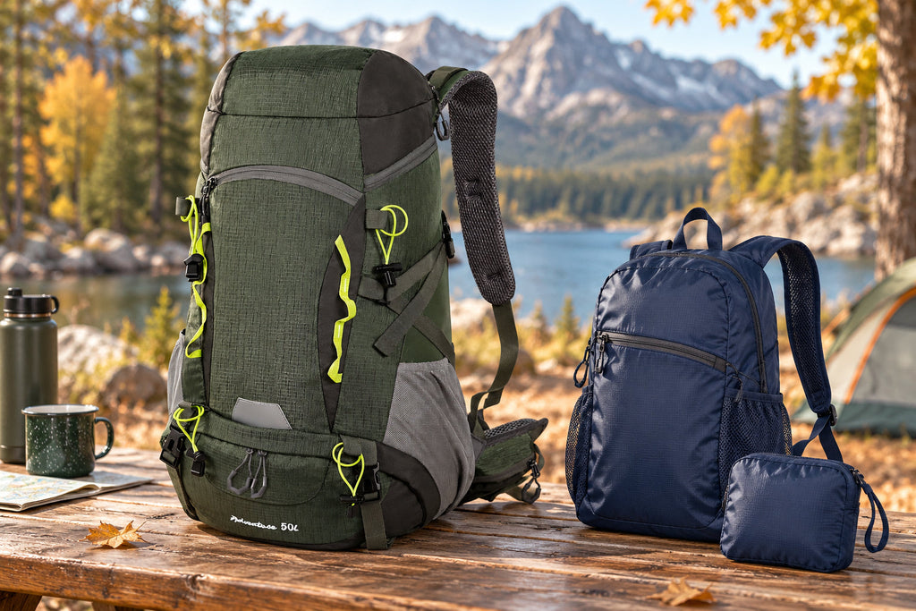 Finvizo 50L Camping Backpack for campsite arrival - folding backpack framed alternative