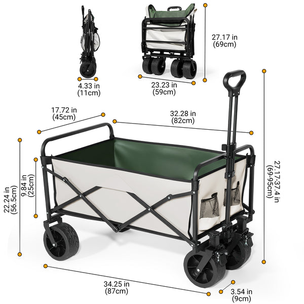 Wagon Carts Foldable with Enlarged Wheels 460 LBS