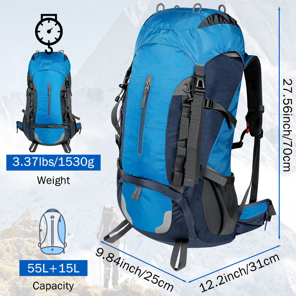 Finvizo 55L Internal Frame Backpack with Adjustable Suspension - Heavy-Duty Trekking Bag for Long Hikes