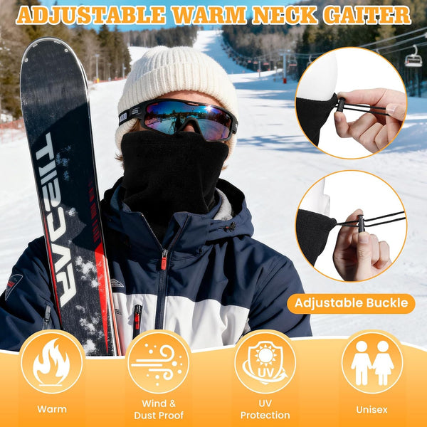 Windproof fleece neck gaiter 4 pack for skiing and cold weather sports