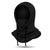 Black fleece balaclava hood with adjustable drawstrings, front view