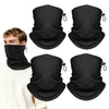 Black fleece neck gaiters 4 pack with model wearing one, adjustable winter neck warmers
