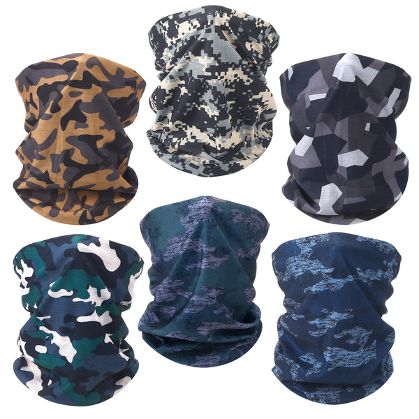 Finvizo 6-Pack Multi-Use Neck Gaiter Bandana | Stretchy Balaclava Face Scarf for Skiing & Running