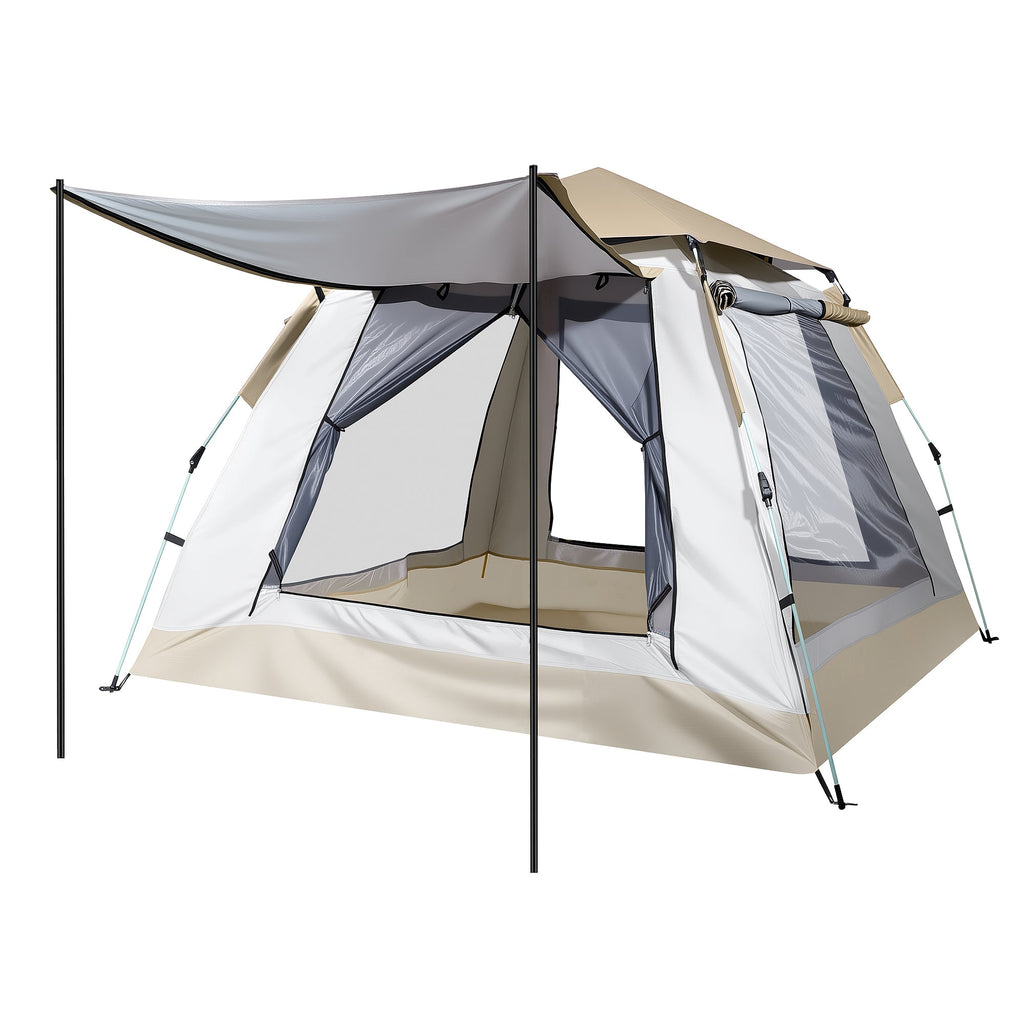 Finvizo instant cabin tent secured with guy lines at a campsite