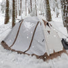 Finvizo backpacking tent pitched in a cold snowy forest - camping gear use in cold weather