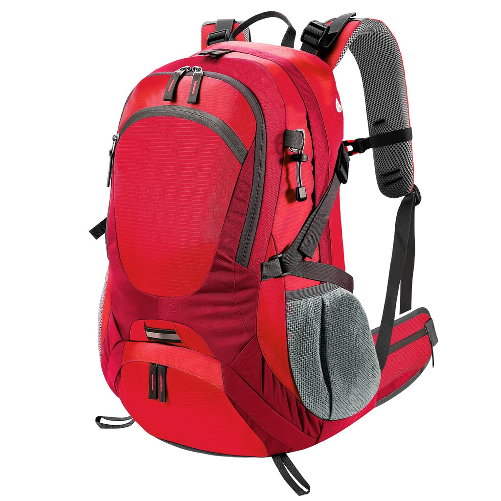 Red Finvizo 45L backpack studio view - when to use this hiking backpack