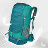 Hiker wearing Finvizo 50L ultralight backpack standing in alpine meadow