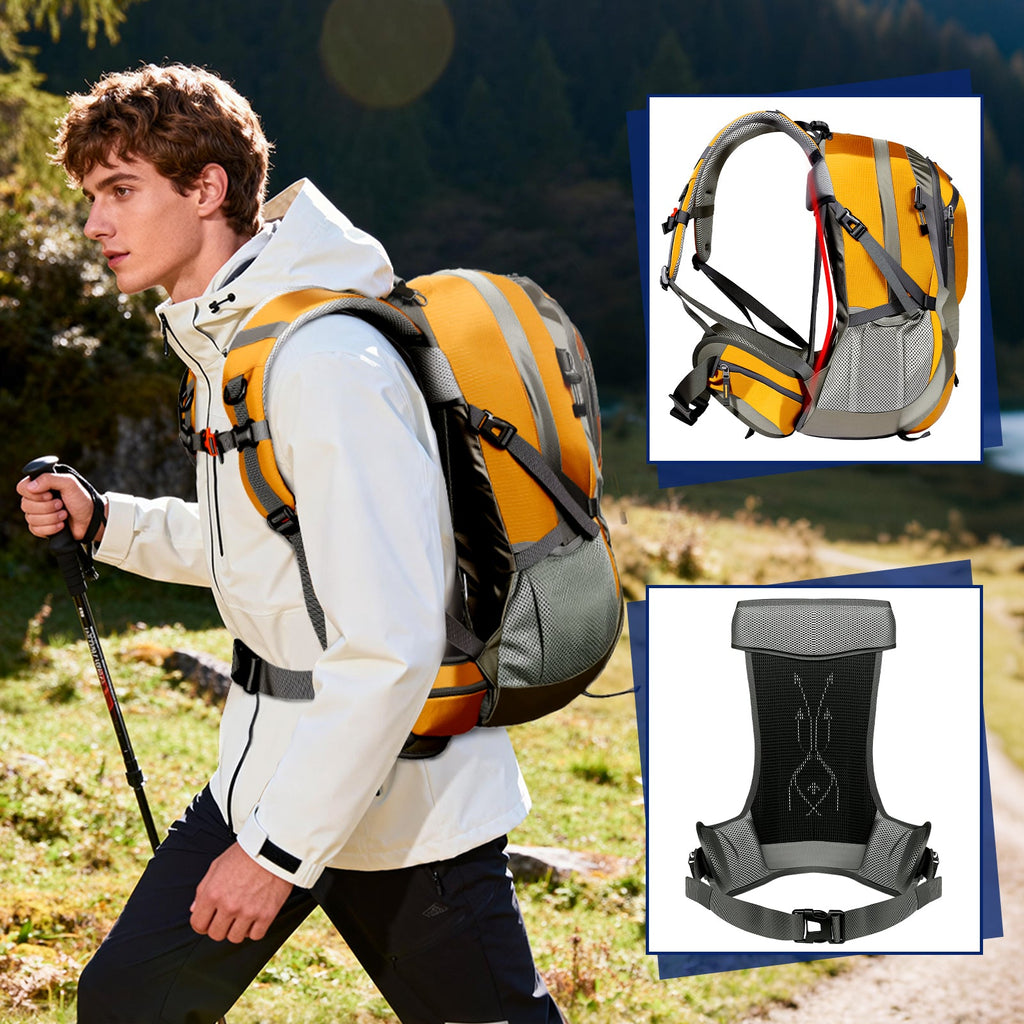 Woman hiking with a Finvizo 45L backpack - outdoor gear women fit guide