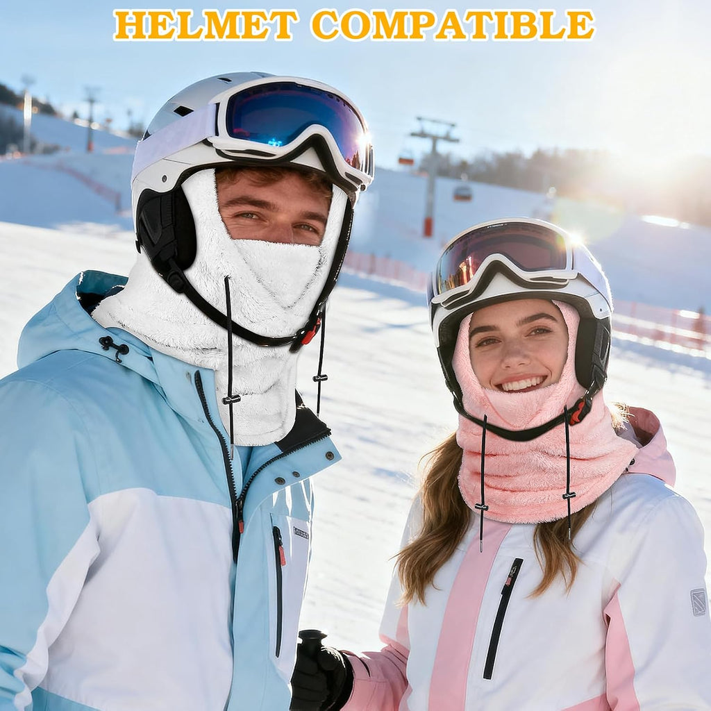 Finvizo balaclava ski masks worn by two skiers on a snowy mountain