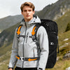 Hiker wearing a 50L backpack on a mountain trail