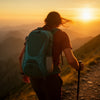 Finvizo hiking backpack on mountain trail with panoramic summit view