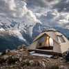 Finvizo 2-Person Tent pitched on sloped campsite at mountain - set up campsite uneven ground
