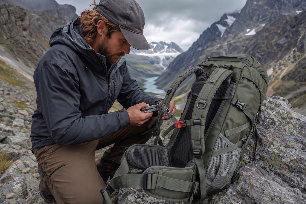Finvizo 50L Hiking Backpack for emergency strap repair on the trail - fix broken backpack strap fiel