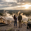Finvizo camping tent and wagon set up at a Yellowstone campsite for families - camping yellowstone gear weather